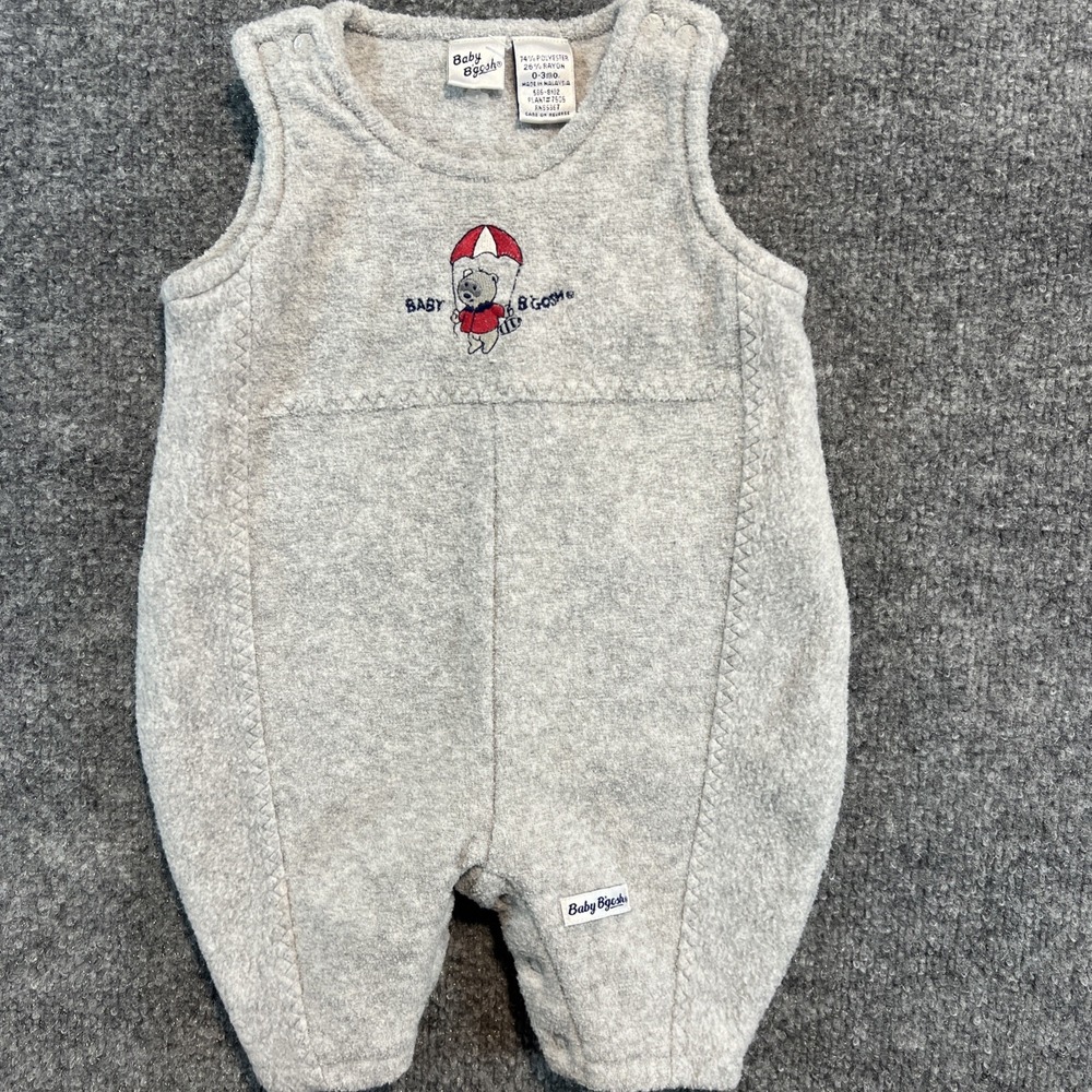 VTG 90s Baby B'gosh OshKosh Heather Gray Fleece Teddy Bear Romper 0-3M